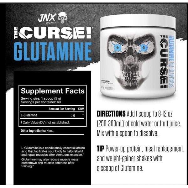 [mfoods] JNX Sports, The Curse Glutamine, Amino Acids Powder, Muscle Recovery and Growth, Post Workout, Unflavored, 60sers [LOCAL SG DELIVERY]
