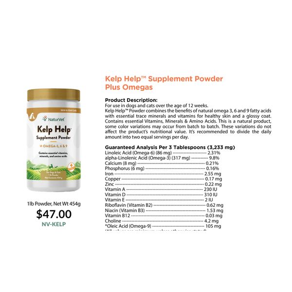 [mPets] NaturVet Kelp Help Supplement Powder Plus Omegas 454g for Dogs and Cats [LOCAL SG DELIVERY]