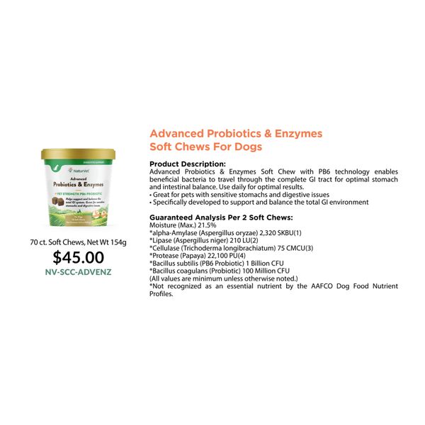 [mPets] NaturVet Advanced Probiotics and Enzymes Soft Chews for Dogs 154g [LOCAL SG DELIVERY]