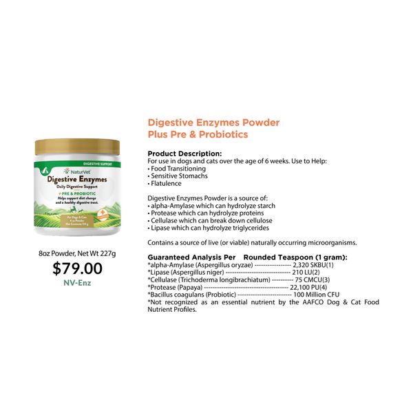 [mPets] NaturVet Digestive Enzymes Powder Plus Pre & Probiotics 227g for Dogs and Cats [LOCAL SG DELIVERY]
