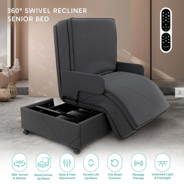 [mtech] Affairs 360 Degree Swivel Recliner Senior Bed [LOCAL SG DELIVERY] - Size