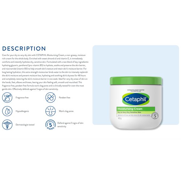 [Dermaceutica] Cetaphil Moisturising Cream 453g (Normal and Sensitive Skin) [LOCAL SG DELIVERY]