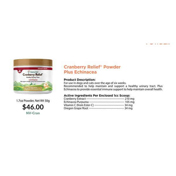 [mPets] NaturVet Cranberry Relief Powder Plus Echinacea 50g for Dogs and Cats [LOCAL SG DELIVERY]