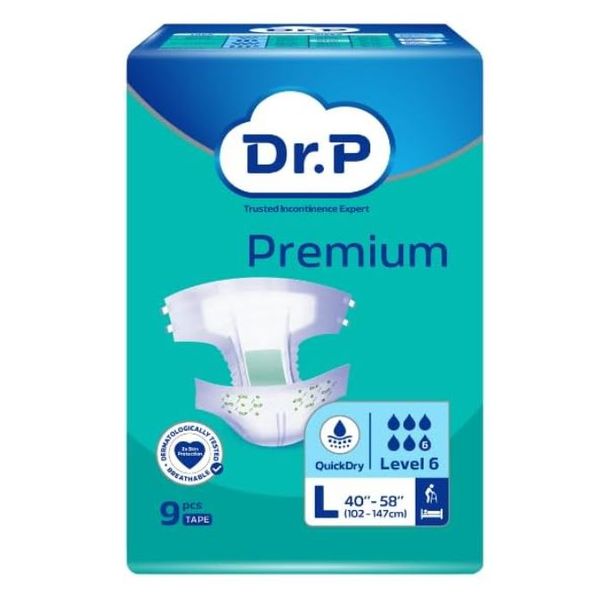 Dr. P Premium Lv6 Adult Tape Diaper L Size, (8 x 9's)