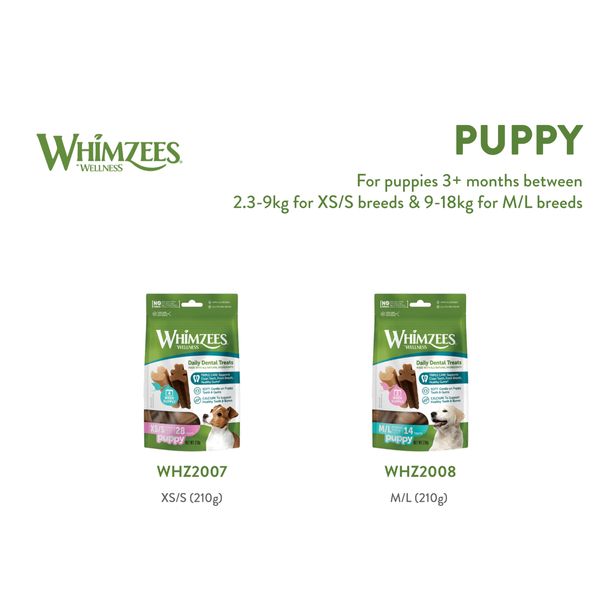 [mPets] Whimzees Whimzees All Natural Puppy Daily Dental Treats - Sizes: XS/S; M/L [LOCAL SG DELIVERY]