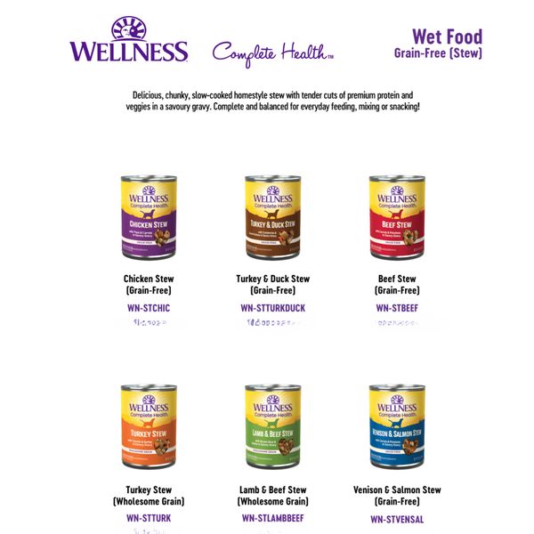 [mPets] Wellness Complete Health Canned Wet Food for Dogs - Pate, Stew (12.5oz) & Topper (13.2oz) [LOCAL SG DELIVERY]