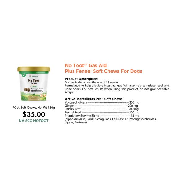 [mPets] NaturVet No Toot Gas Aid Plus Fennel Soft Chews for Dogs 154g [LOCAL SG DELIVERY]