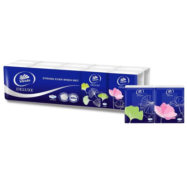 Vinda Deluxe 4 PLY Pocket Facial Tissue, Unscented 10 packs x 8 sheets x 30