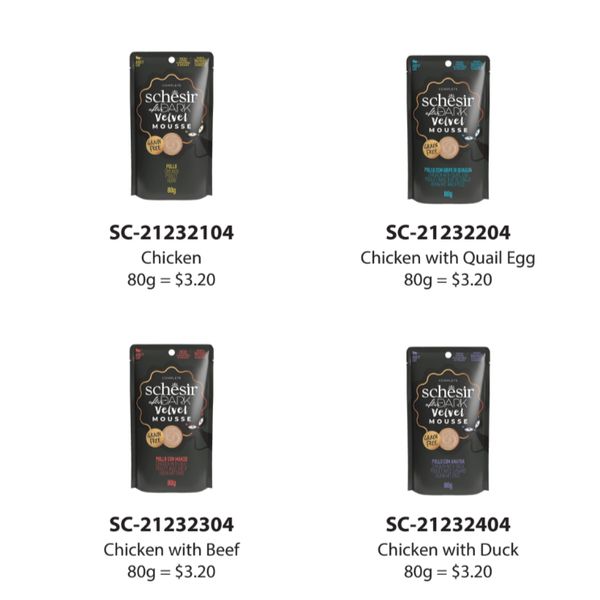 [mPets] Schesir Cat Food - Velvet Mousse Pouch - Schesir After Dark Range (80g Pouch) [LOCAL SG DELIVERY]