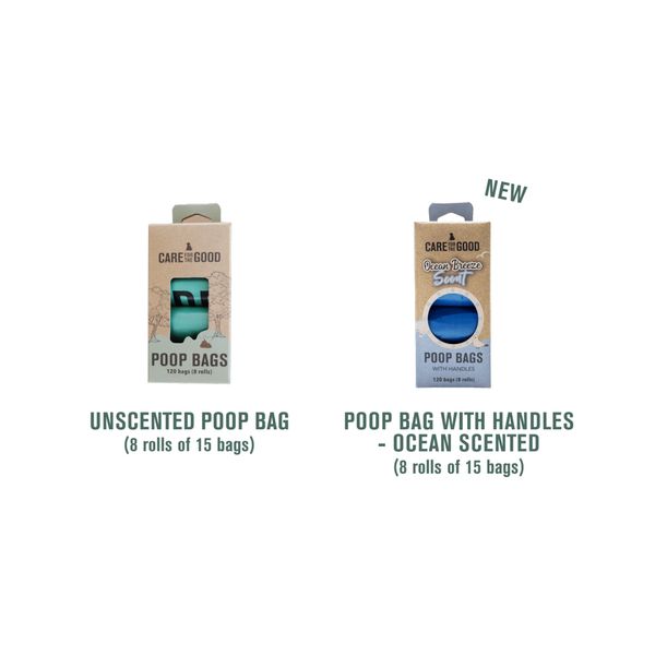 [mPets] Care For The Good Unscented Poop Bag/Poop bag with Handles - Ocean Scented (8 rolls of 15 bags) [LOCAL SG DELIVERY]