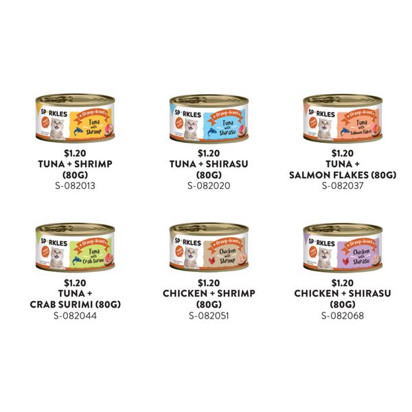[mPets] Sparkles Cat Wet Food - Gravylicious - Added Taurine (80g Tin) [LOCAL SG DELIVERY]