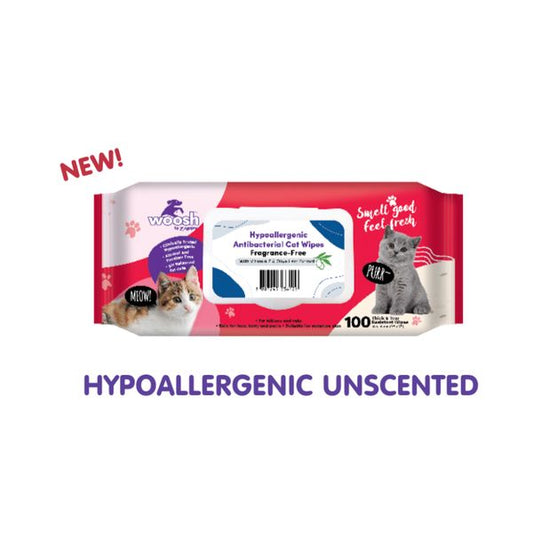 [mPets] Woosh Hypoallergenic Antibacterial Cat Wipes - Unscented (100 Sheets) [LOCAL SG DELIVERY]
