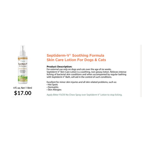 [mPets] NaturVet Spetiderm-V Soothing Formula Skin Care Lotion 118ml/Bath 236ml for Dogs and Cats [LOCAL SG DELIVERY]