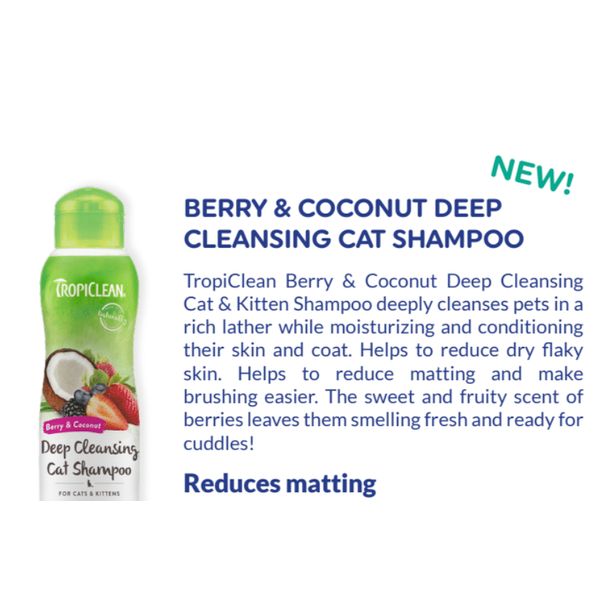 [mPets] TropiClean Lime/Kiwi & Cocoa Butter OR Berry & Coconut/ Gentle Hypoallergenic Deep Cleansing Cat Shampoo [LOCAL SG DELIVERY]