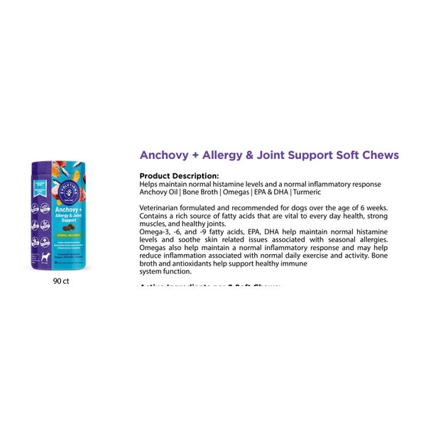[mPets] NaturVet Anchovy + Allergy & Joint Support Soft Chews 90's for Dogs [LOCAL SG DELIVERY]