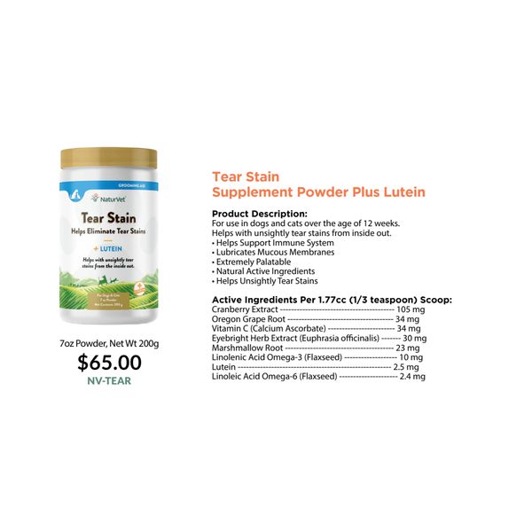 [mPets] NaturVet Tear Stain Supplement Powder Plus Lutein 200g for Dogs and Cats [LOCAL SG DELIVERY]