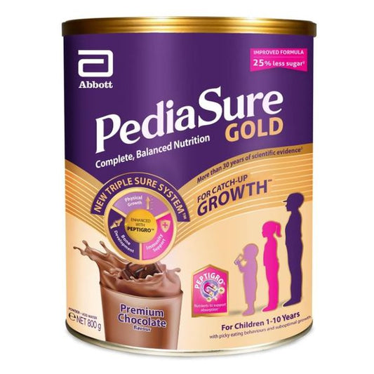 【mobileaid】【PediaSure】 Gold with PeptiGro- Premium Chocolate, 800g【LOCAL SG DELIVERY】