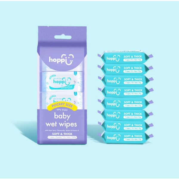 hoppi Baby Mini Wet Wipes (7 Wipes x 8 packs per pack)