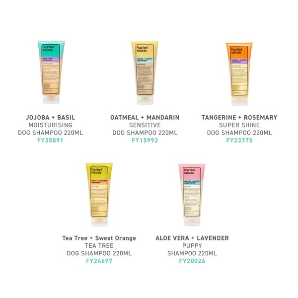 [mPets] FuzzYard Jojoba + Basil/Oatmeal + Mandarin/Tangerine + Rosemary/Tea Tree + Sweet Orange/Aloe Vera + Lavender Shampoo 220ml for Pets [LOCAL SG DELIVERY]