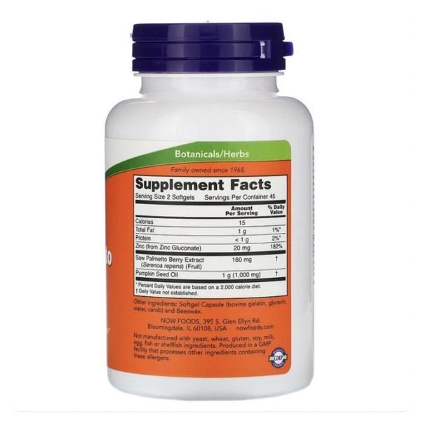 Now Foods, Saw Palmetto Extract, With Pumpkin Seed Oil and Zinc, Men's Health, Supports a Healthy Prostate, 90 softgels –…