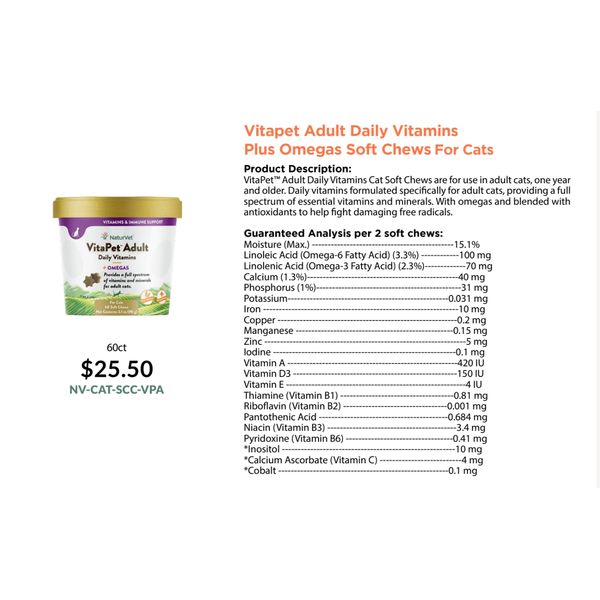 [mPets] NaturVet Vitapet Adult Daily Vitamins Plus Omegas 60 Soft Chews [LOCAL SG DELIVERY]