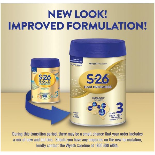 [mkids] Wyeth S-26 GOLD PROGRESS Stage 3 w 2'-FL 900g Singapore Formulation [LOCAL SG DELIVERY]