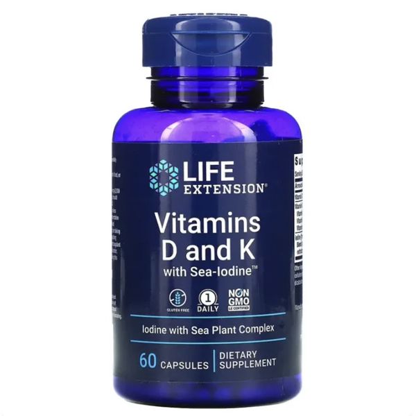 [mfoods] Life Extension, Vitamins D and K with Sea-Iodine, Immune, Bone Support, Heart Health, Diet Supplement, 60 Capsules  [LOCAL SG DELIVERY]