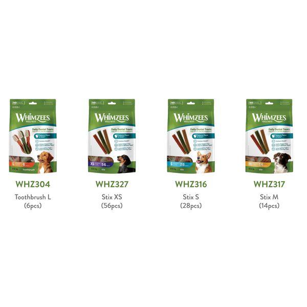 [mPets] Whimzees All Natural Dog Dental Treats Value Bag - Multiple Shapes and Sizes Available [LOCAL SG DELIVERY]