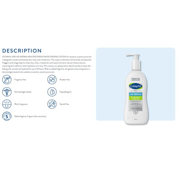 [Dermaceutica] Cetaphil Pro Ad Derma Skin Restoring Moisturiser 295ml (For Eczema) [LOCAL SG DELIVERY]