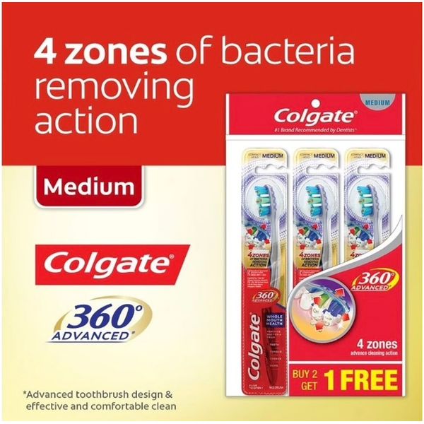 [mobileaid] Colgate 360 Advanced Medium 3's Toothbrush [LOCAL SG DELIVERY]