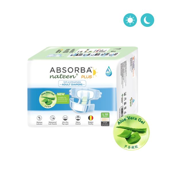 [mobileaid] Absorba Nateen Plus (Adult Diapers - 10 Pieces) per pack Medium/Large [LOCAL SG DELIVERY]