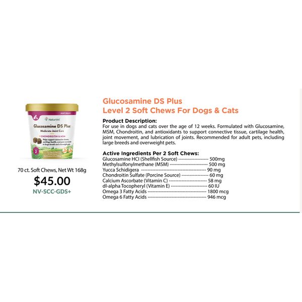 [mPets] NaturVet Glucosamine DS Plus Level 2 Soft Chews for Dogs and Cats 168g [LOCAL SG DELIVERY]