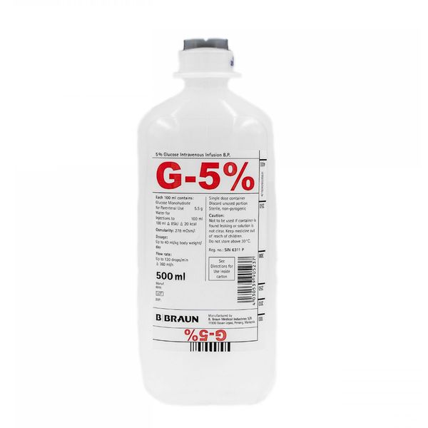[mobileaid] B.Braun Glucose 5%, 500ml (10 bottles in one carton) [LOCAL SG DELIVERY]