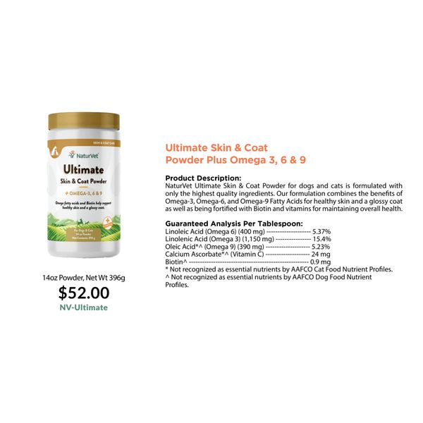 [mPets] NaturVet Ultimate Skin & Coat Powder Plus Omega 3,6,9 396g for Dogs and Cats [LOCAL SG DELIVERY]