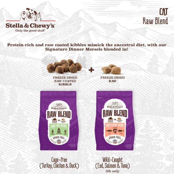 [mPets] Stella & Chewy's Raw Cat Blend (Raw Coated Baked Kibble + Freeze-Dried Raw) (5lb/10lb Bag*) [LOCAL SG DELIVERY]