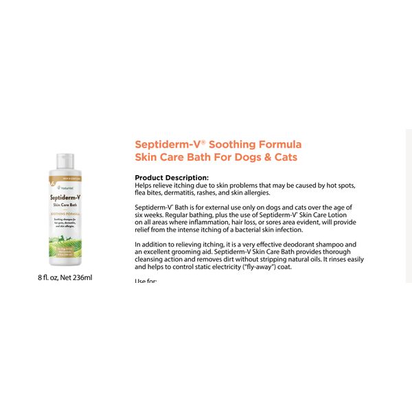 [mPets] NaturVet Spetiderm-V Soothing Formula Skin Care Lotion 118ml/Bath 236ml for Dogs and Cats [LOCAL SG DELIVERY]